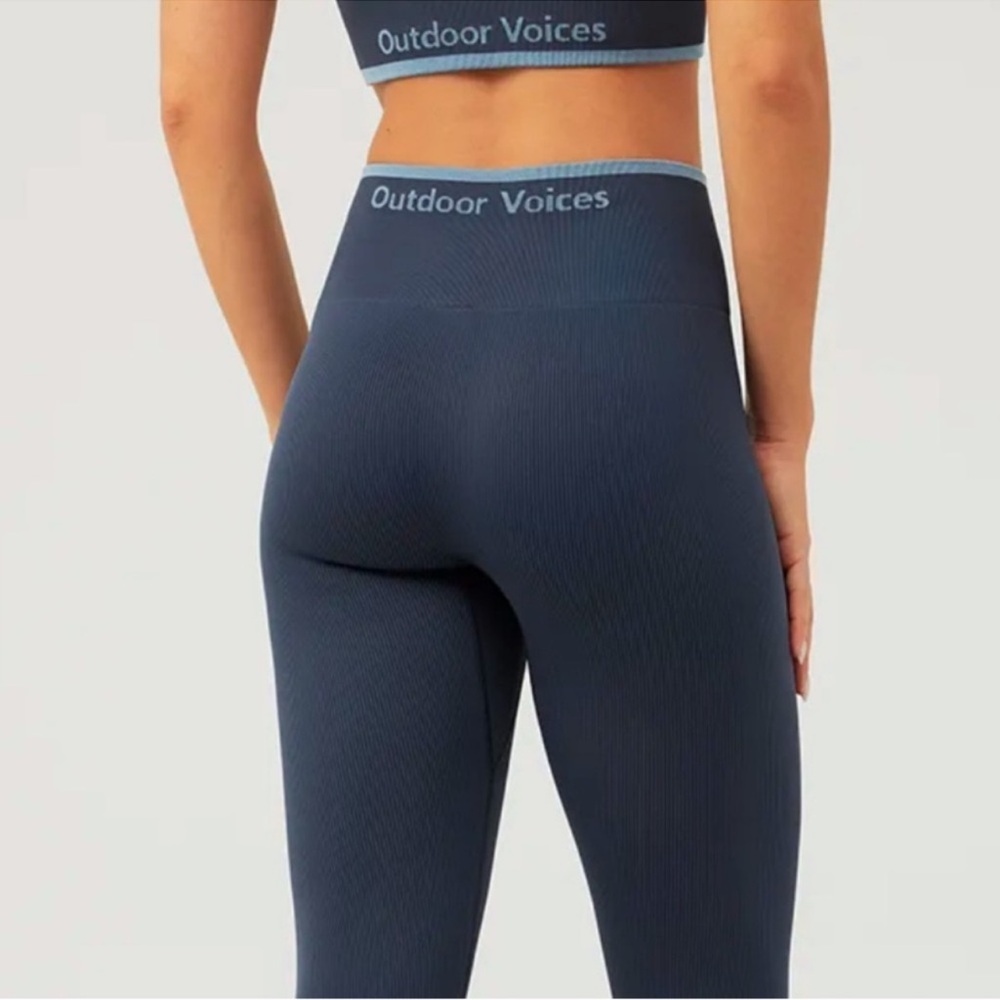 NWT Outdoor Voices Leggings Seamless Rib XXS Navy Running Athletic Gym Yoga